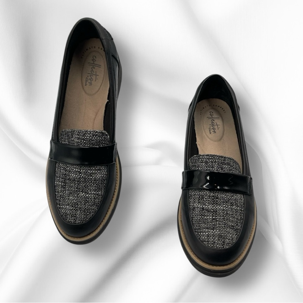 Clarks Women's Sharon Gracie Black Tweed Women's Loafers Size 8.5M - Picture 2 of 15